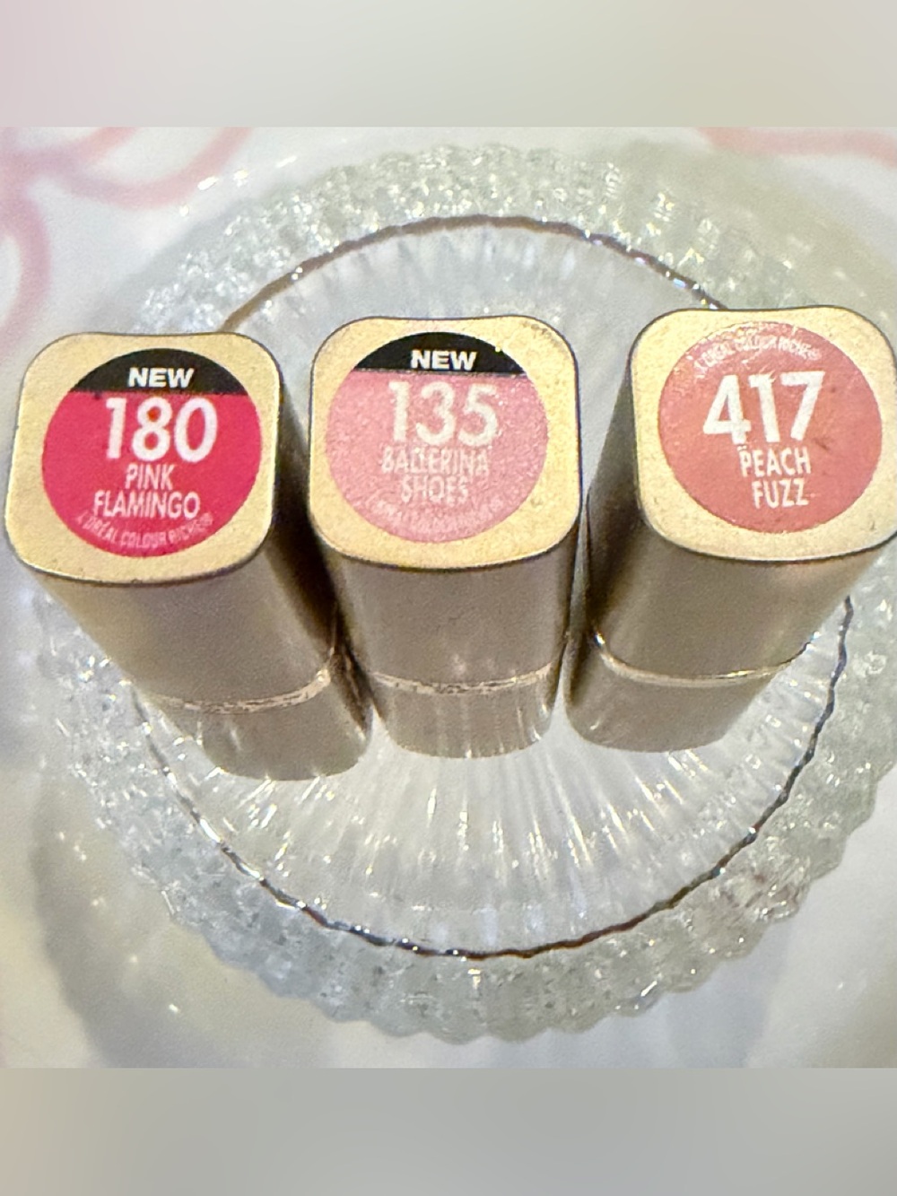 L’oreal Three Pink/Peach Lipsticks - Shades 180, 135, 417 gold case